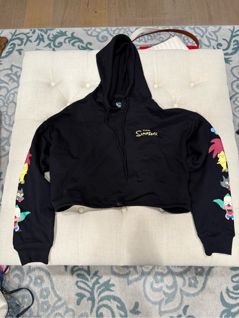 Black Cropped Hoodie - Graphic Sleeve Sweater